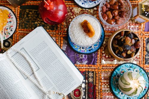 Food On Table And A Book