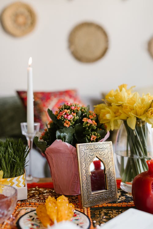 Yellow Flowers in Clear Glass Vase