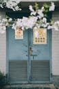 A Blue Metal Door of a Building