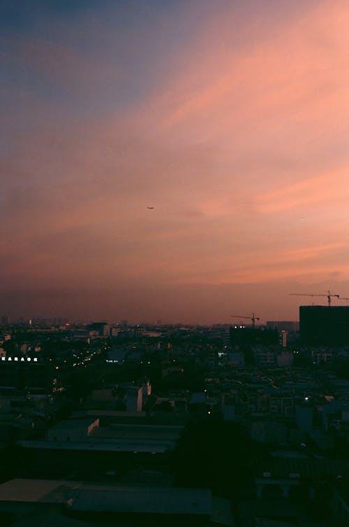 Aerial View of an Urban Area during Sunset