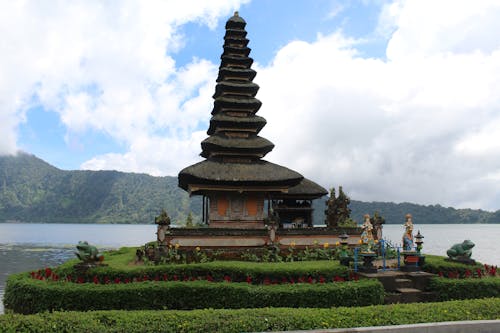 A Close-up Shot of Ulun Danu Beratan Temple on a Sunny Day