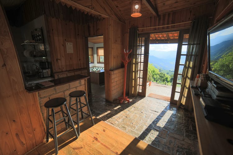 Interior Of Rural House With Stone Counter