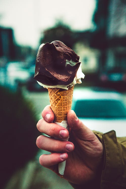 Free Chocolate Ice Cream on Cone Stock Photo