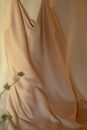 Silk Beige Dress with Small Piece of Fresh Flowers