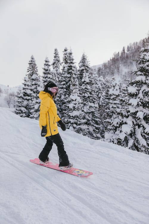 Person in Winter Clothing Riding a Snowboard