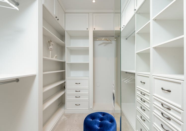 White Classic Styled Built In Wardrobe With Empty Shelves