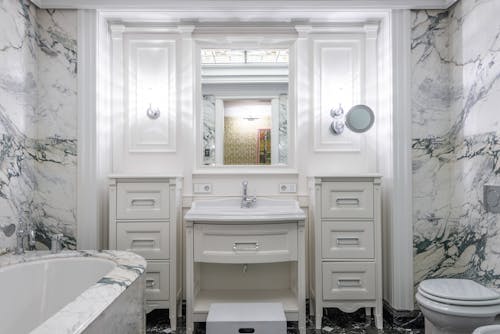 A Modern Bathroom with Marble Wall