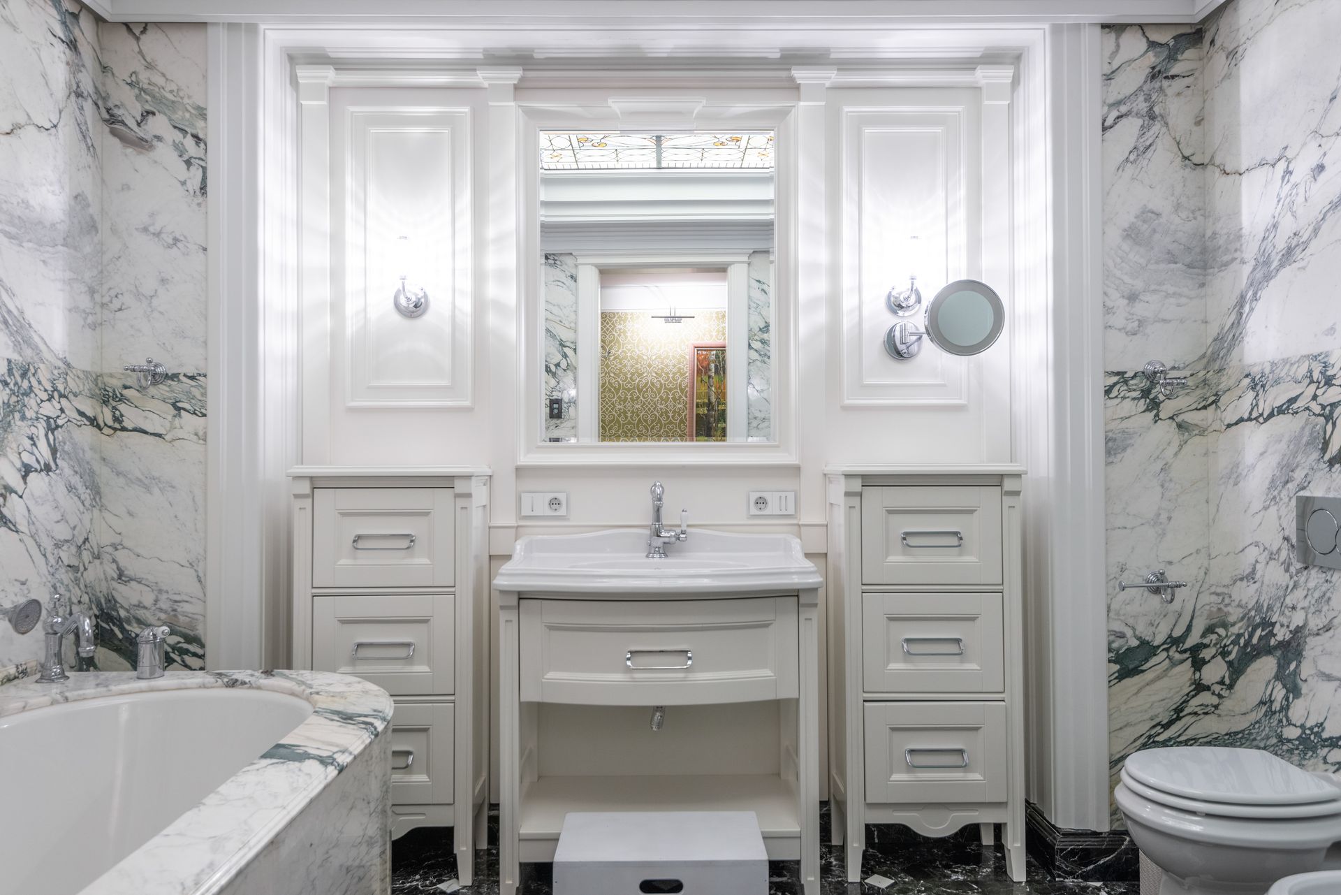 A Modern Bathroom with Marble Wall