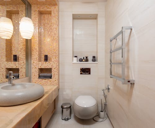 Interior of bathroom with sink and toilet