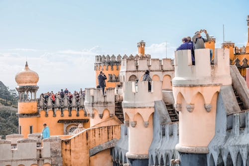 Free Tourists Visiting the Pena Palace in Sao Pedro De Penaferrim, Sintra, Portugal Stock Photo