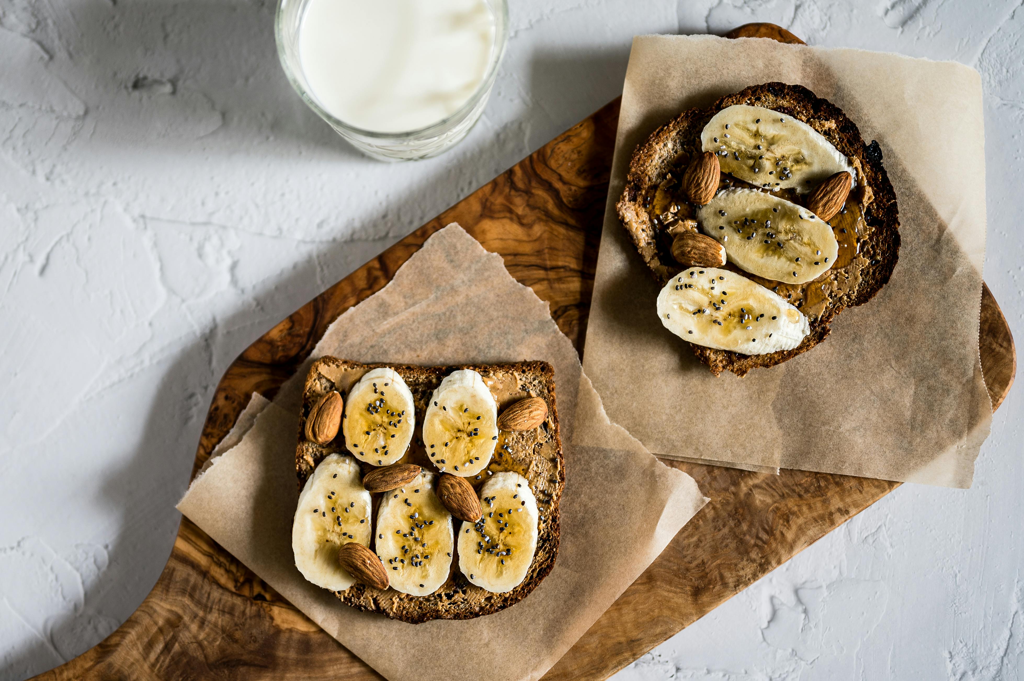 Free Bread with Banana and Almonds  Stock Photo