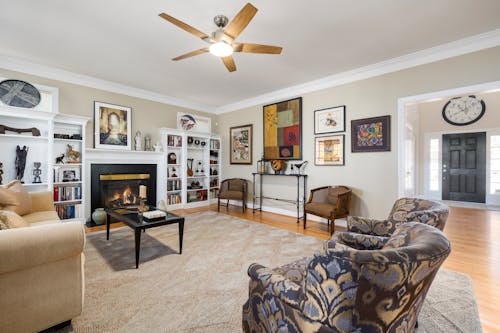 A Living Room with Brown Ceiling Fan