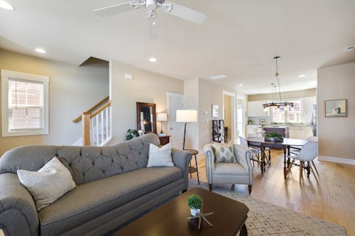 A Cozy Living Room with Wooden Center Table