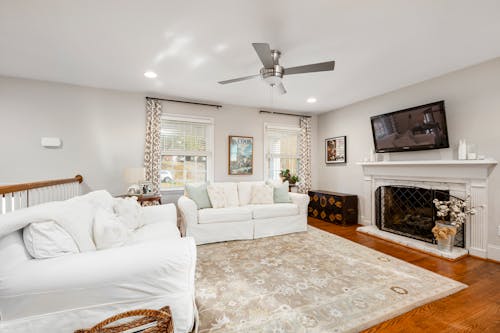 A Spacious Living Room Near the Fireplace