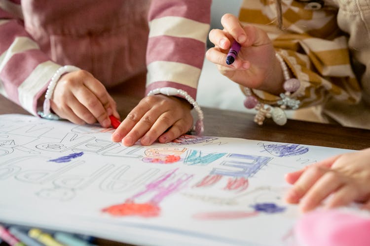 Sisters With Crayons Coloring Picture For Catholic Easter