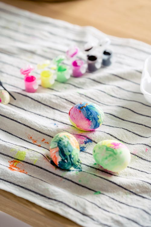 Free Painted Easter eggs on fabric Stock Photo
