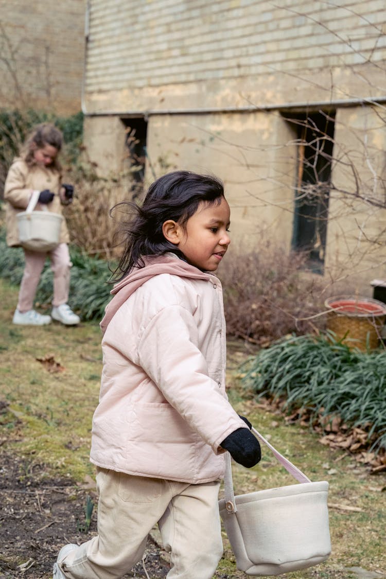 Diverse Girls Playing Egg Hunt Game