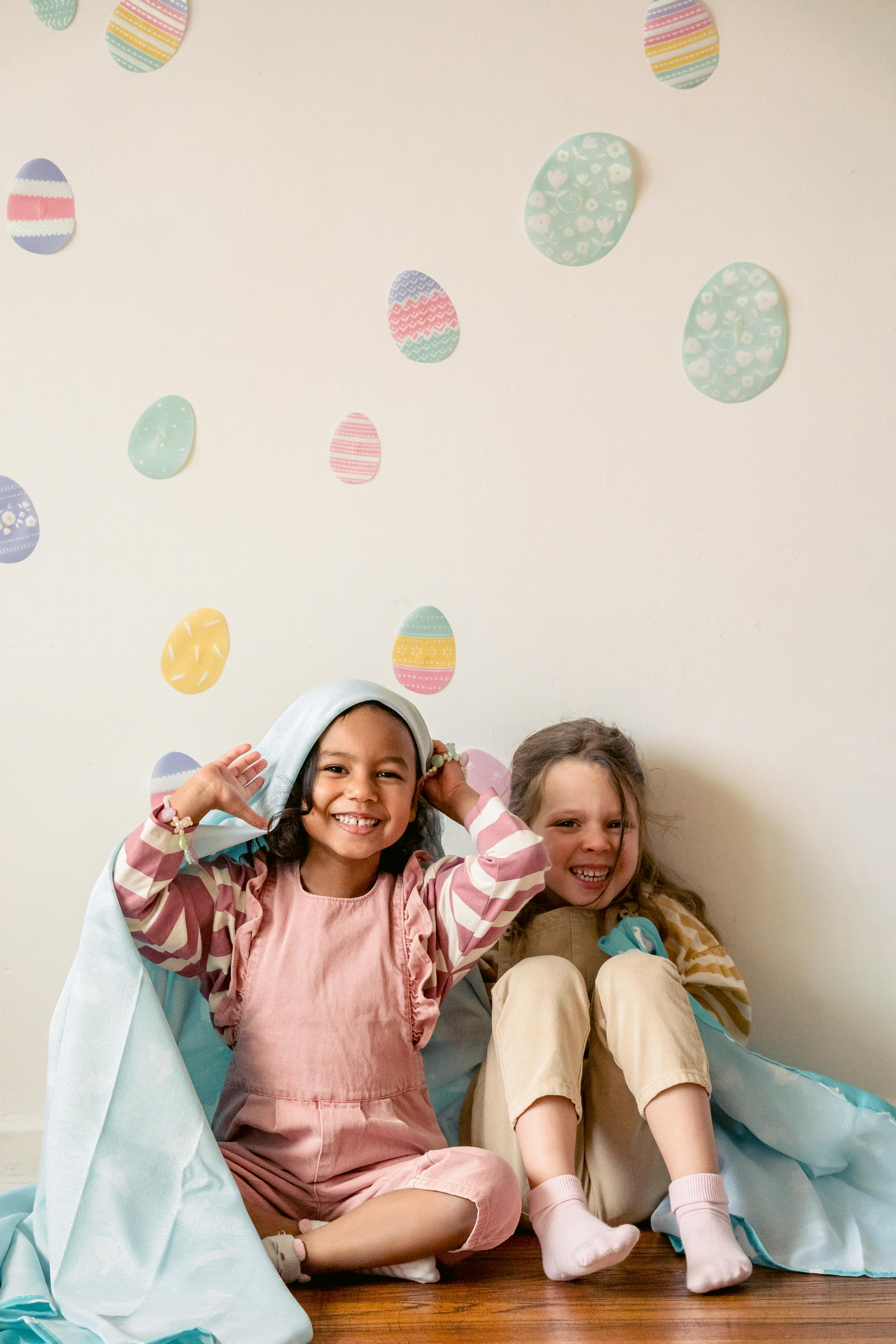 happy multiethnic children with easter decorations