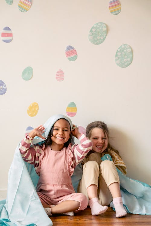 Free Happy multiethnic children with Easter decorations Stock Photo