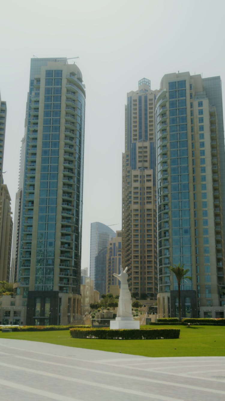 The Hand Statue At The Burj Park In Downtown Dubai