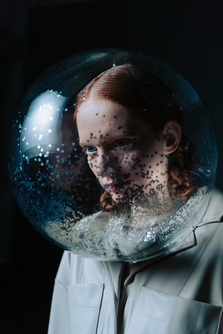 Woman With Transparent Ball On Head