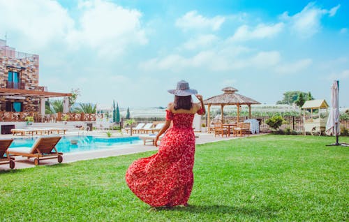 Back View of a Woman in a Red Dress