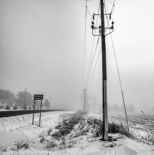 Electricity Lines and Road in Winter