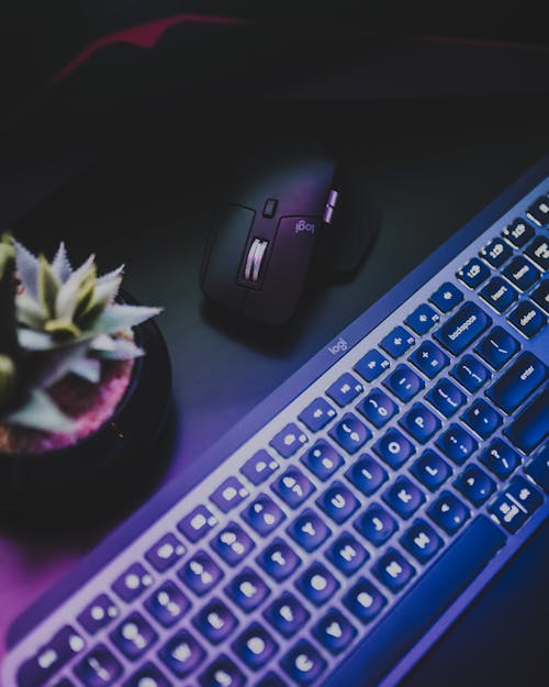 Black Logitech Cordless Computer Mouse Beside Black Computer Keyboard