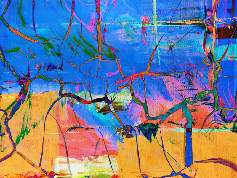 Close view of a vibrant contemporary abstract painting