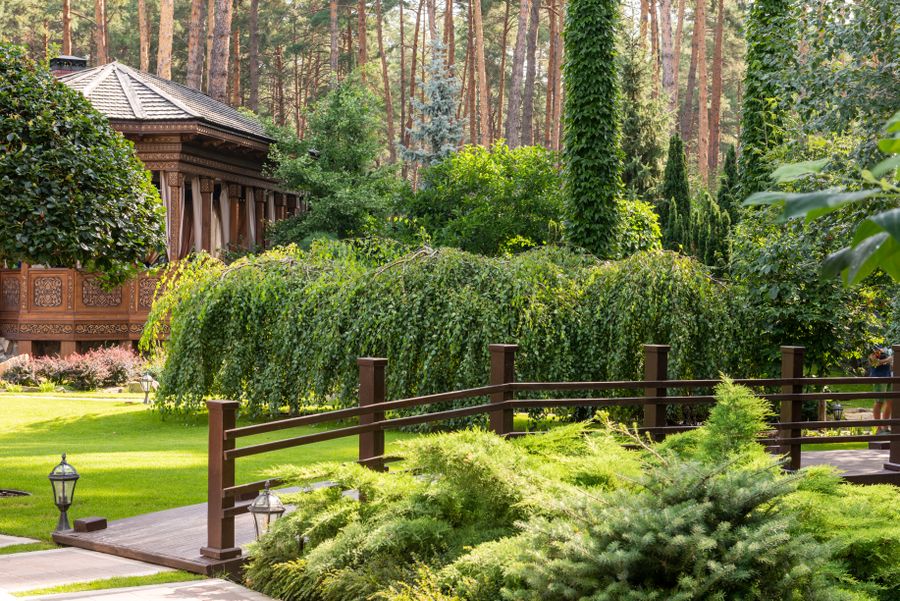 Lush, manicured luxury estate landscaping