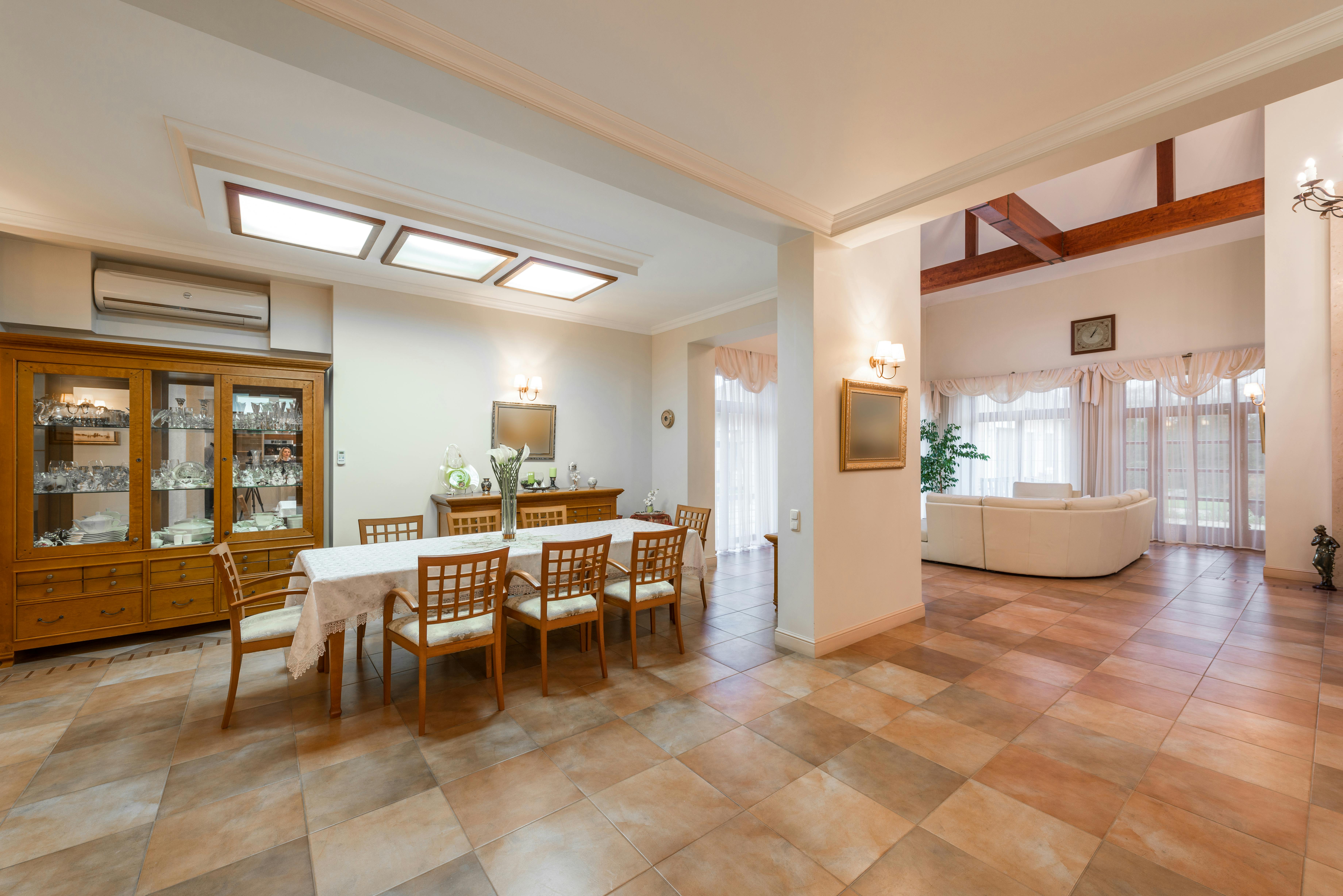Open plan dining area in modern apartment