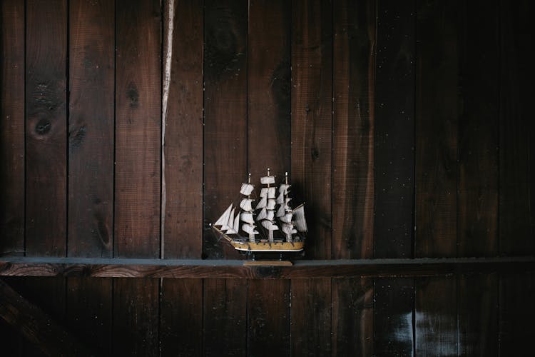 Galleon Ship Model On A Wooden Wall