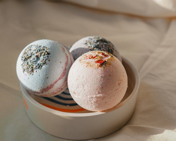 Collection Of Fragrant Bath Bombs In Bowl