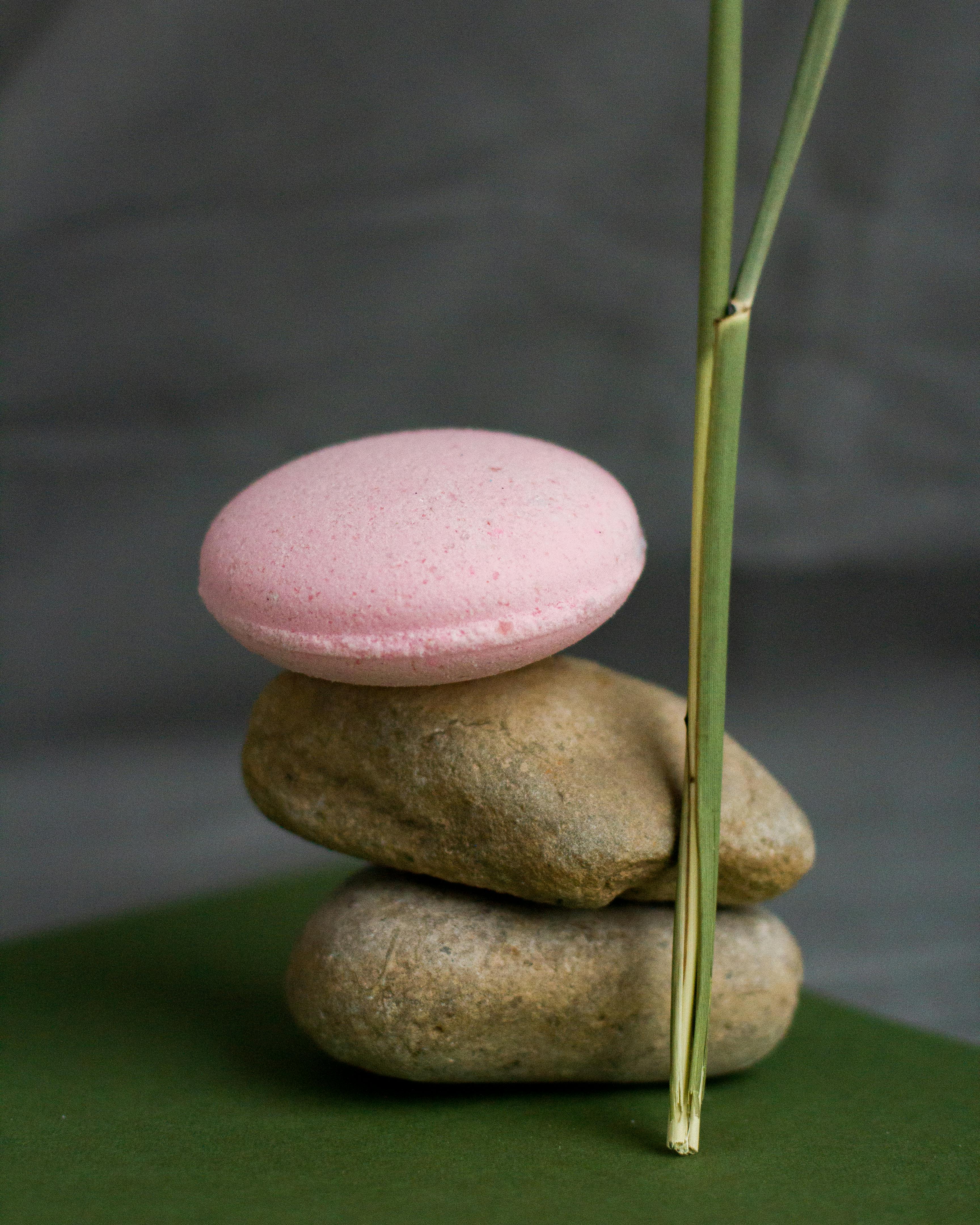 bath bomb arranged on stone in studio