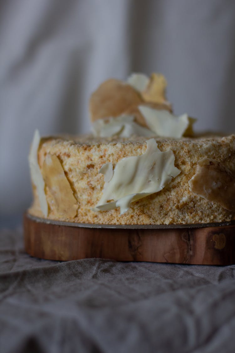 Sweet Homemade Cake On Wooden Board