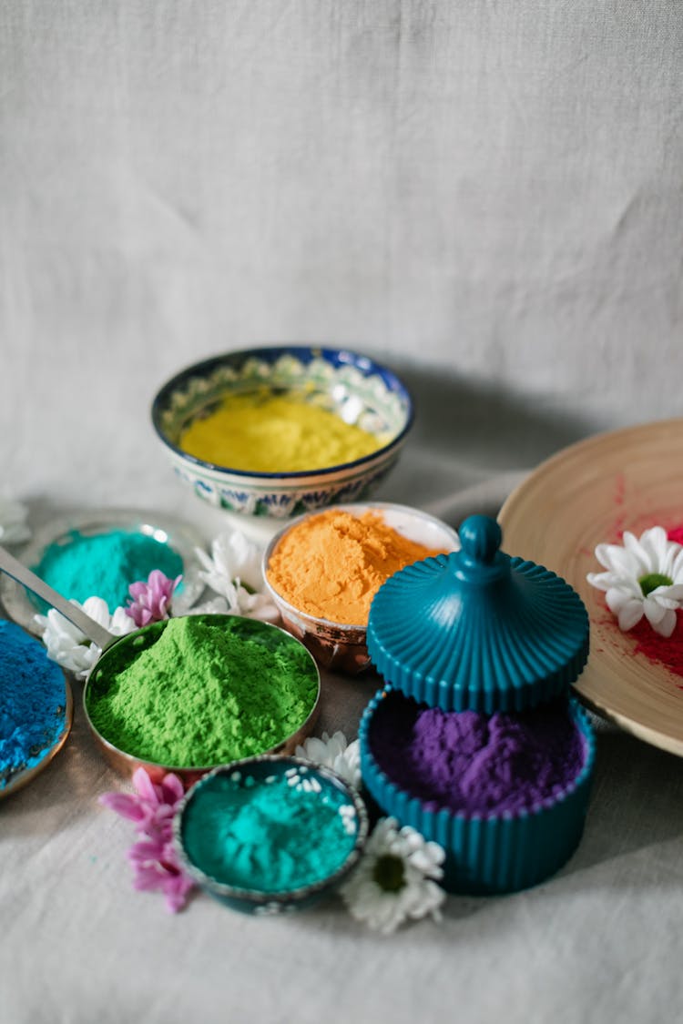 Close-Up Shot Of Holi Powder On A Bowl