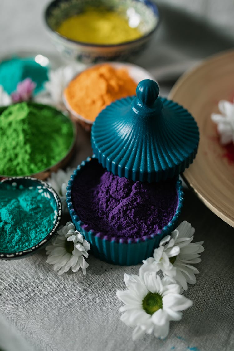 Close-Up Shot Of Holi Powder On A Bowl