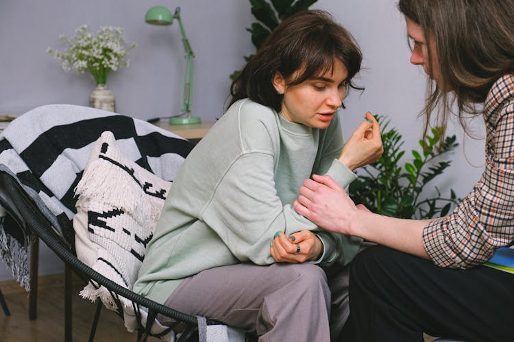 Crop Counselor Supporting Patient During Dialogue Indoors