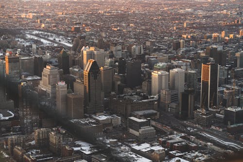 Aerial View of a City Center with Modern Skyscrapers 