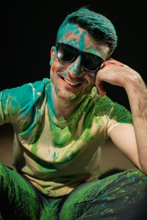 Smiling Man with Holi Powder on Face