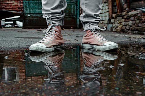 Close-Up Shot of the Reflection of Shoes