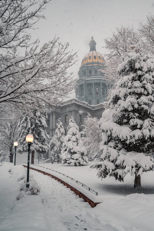 Colorado State Capitol During Snowstorm