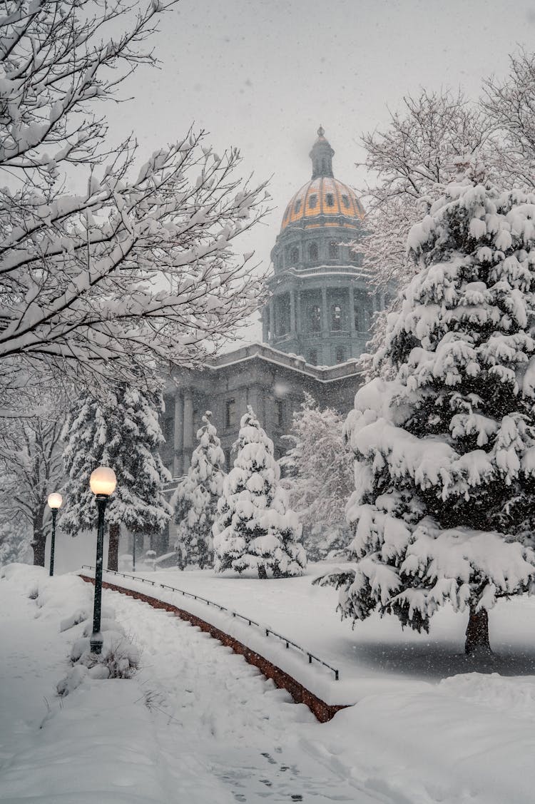 Colorado State Capitol During Snowstorm