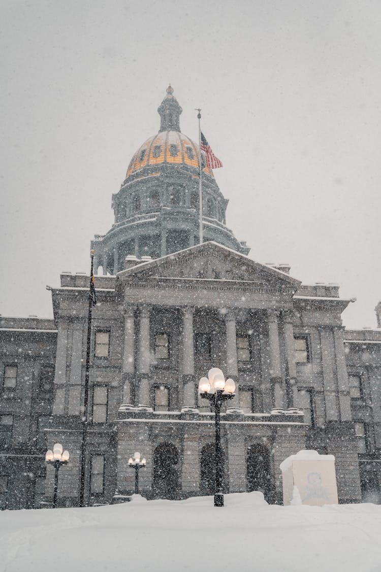 Colorado State Capitol Building In Denver Photographed In Winter