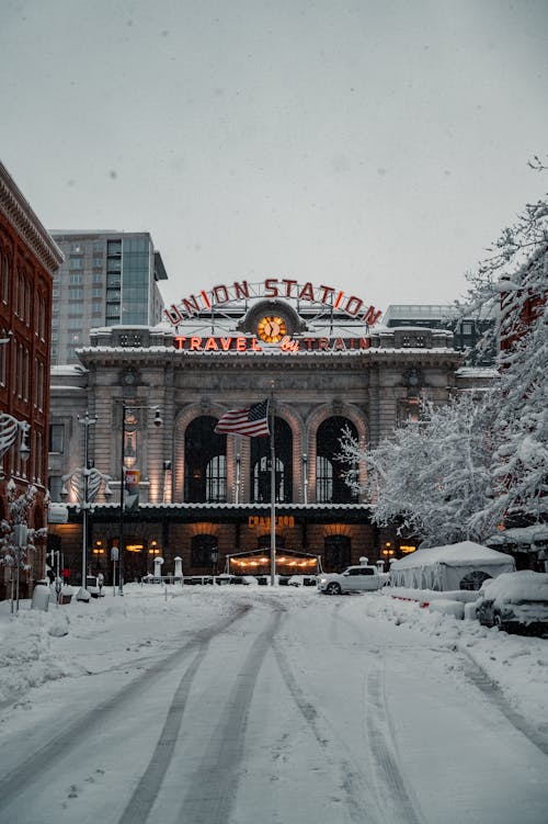 The Union Station in Front of a Snow Covered Road During Winter