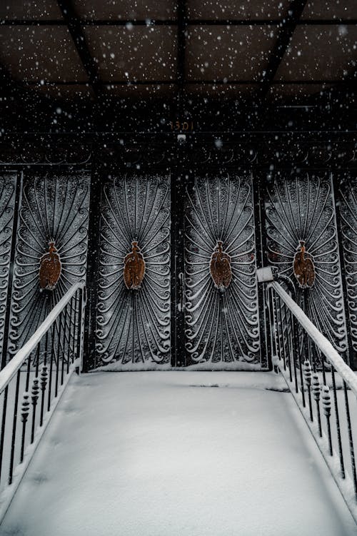 Free A Snow Covered Stairs and Railings Stock Photo