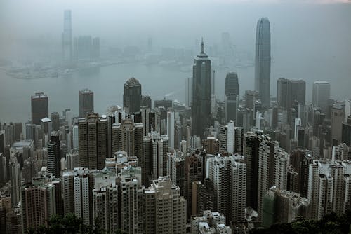 An Aerial View of Victoria Harbour City Buildings in Hong Kong