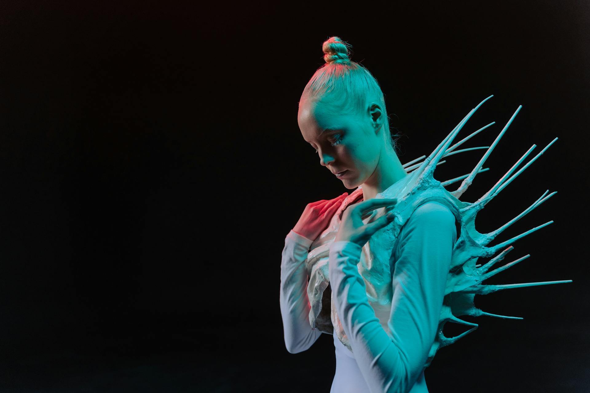 Woman Wearing Alien Chest Piece for a Sci-fi Concept Shoot