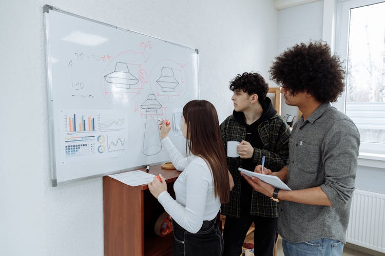 Colleagues Brainstorming With A Whiteboard