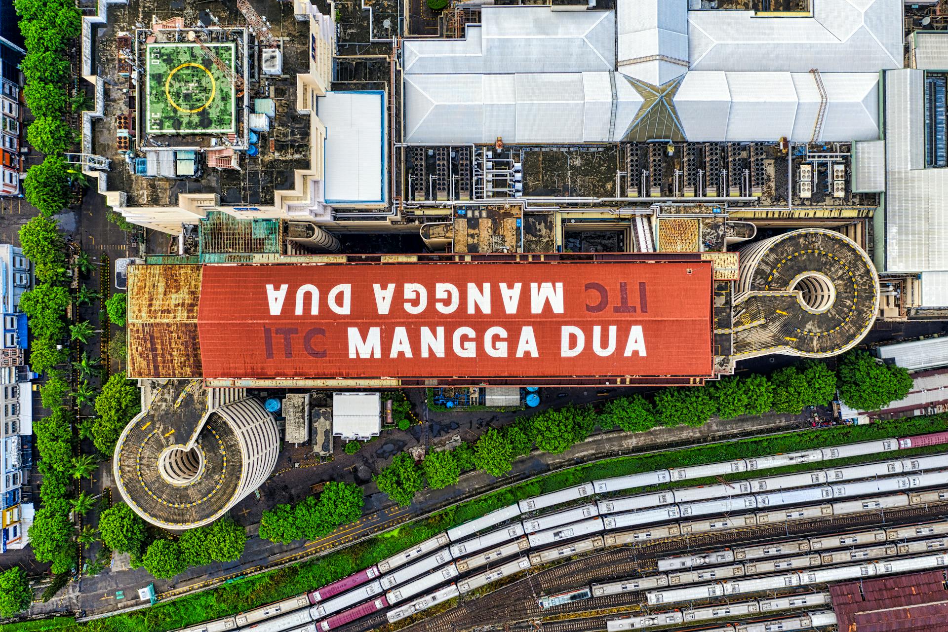 Aerial view of ITC Mangga Dua, a prominent shopping complex in Jakarta, Indonesia.